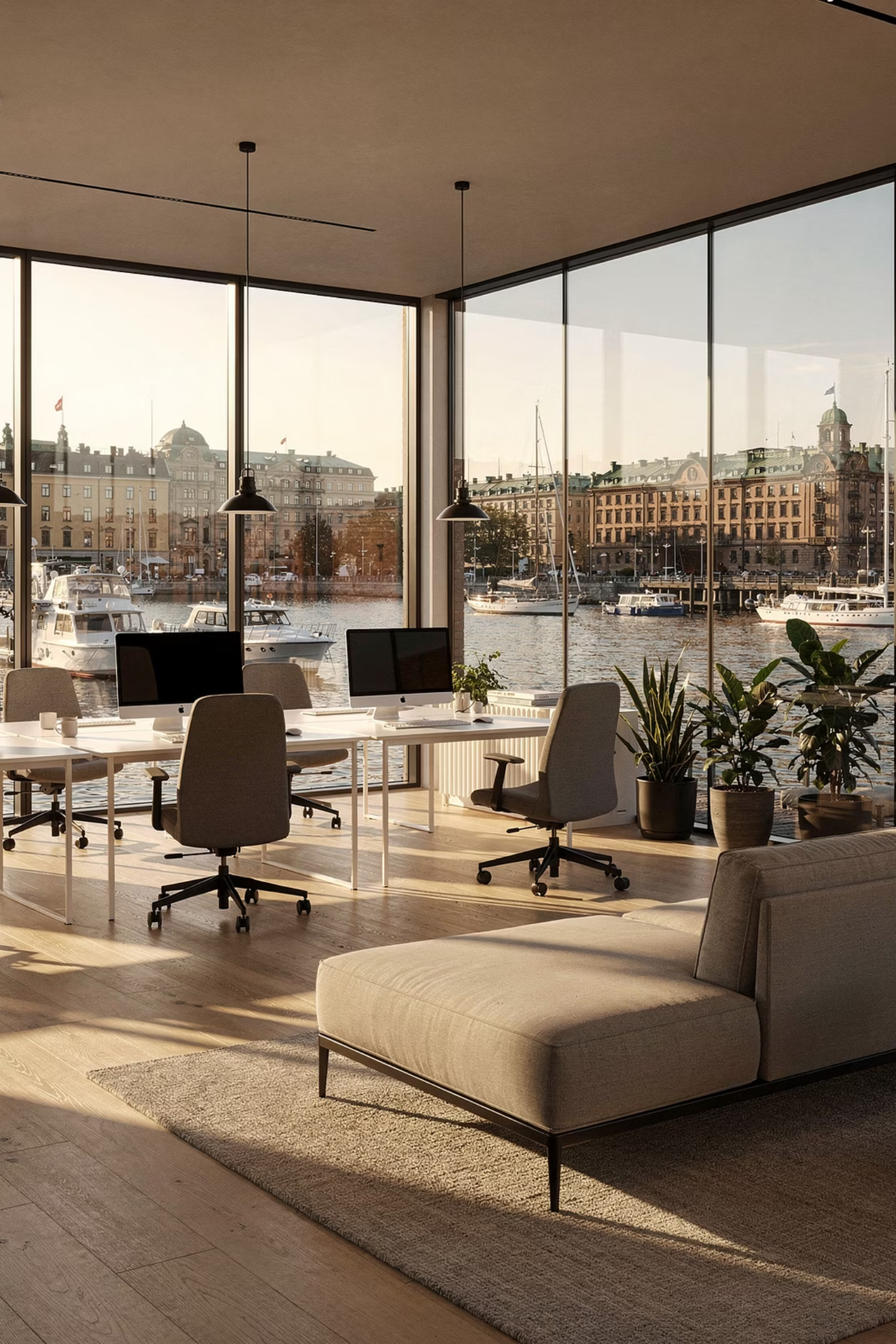 Modern office overlooking Stockholm harbour