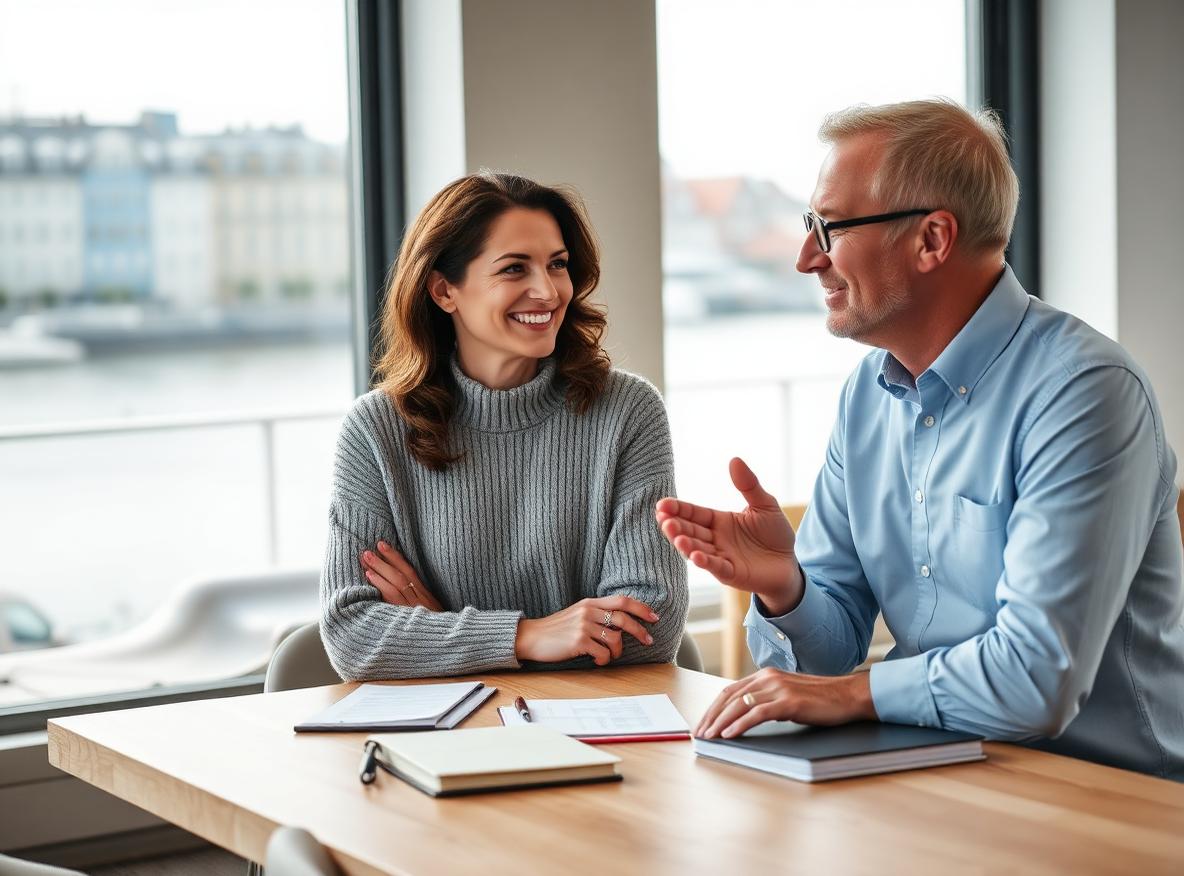 Two senior leaders in an advisory conversation by the waterfront